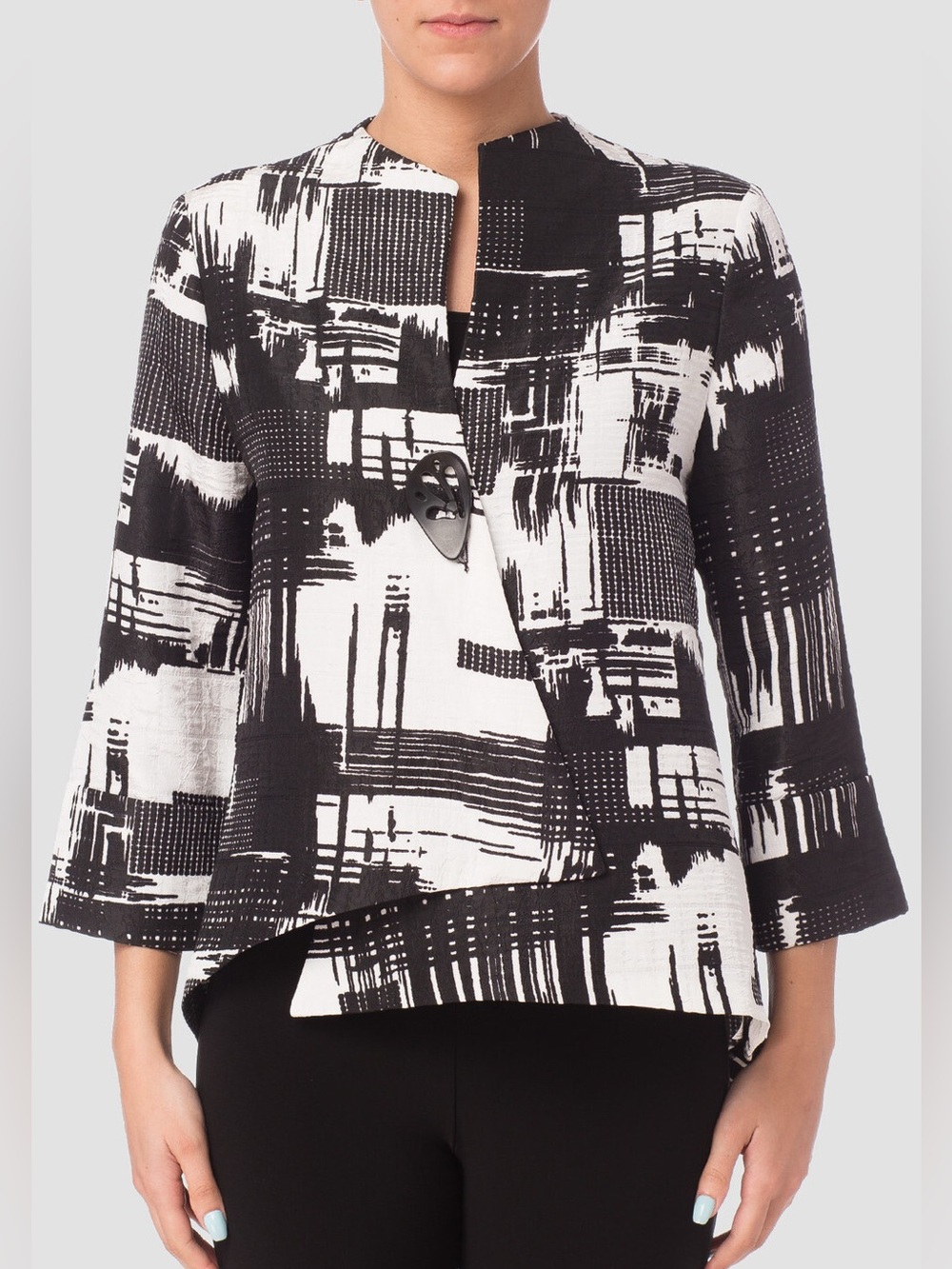 Joseph Ribkoff Asymmetrical Abstract Art Print Jacket Style 173820 Button 16
